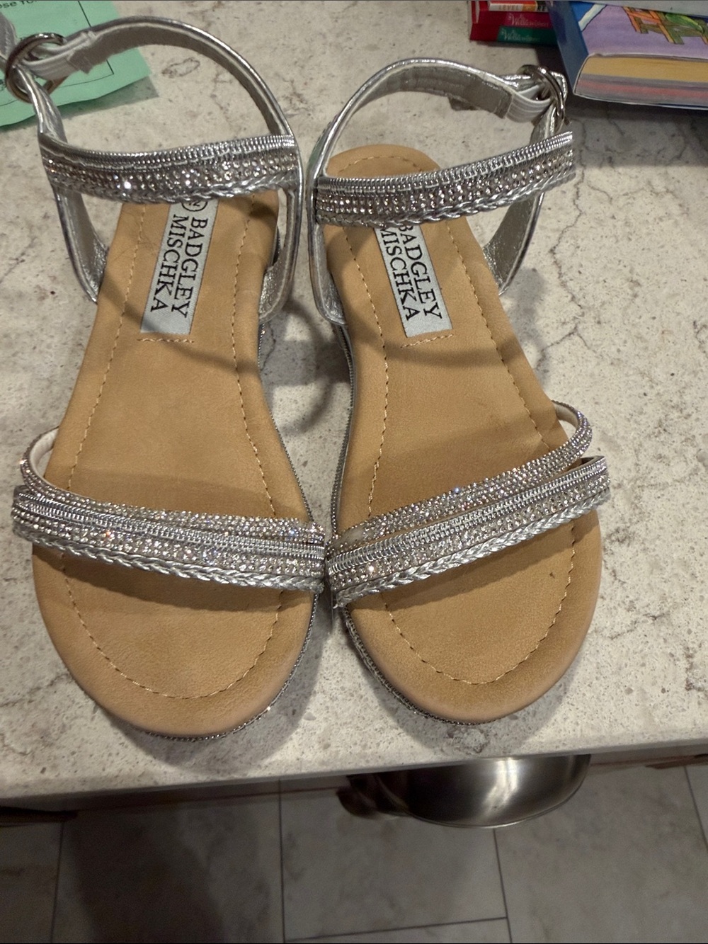 Girls Badgley Mischka Silver Beaded Sandals